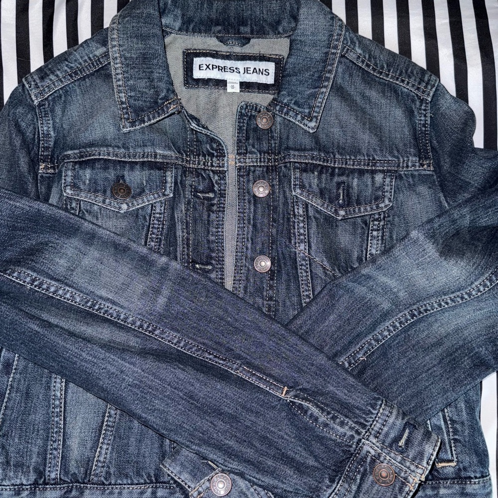Express Denim Jacket with Button Accents